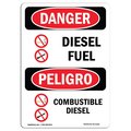 Signmission Safety Sign, OSHA Danger, 24" Height, Aluminum, Combustible Diesel Bilingual Spanish OS-DS-A-1824-VS-1122